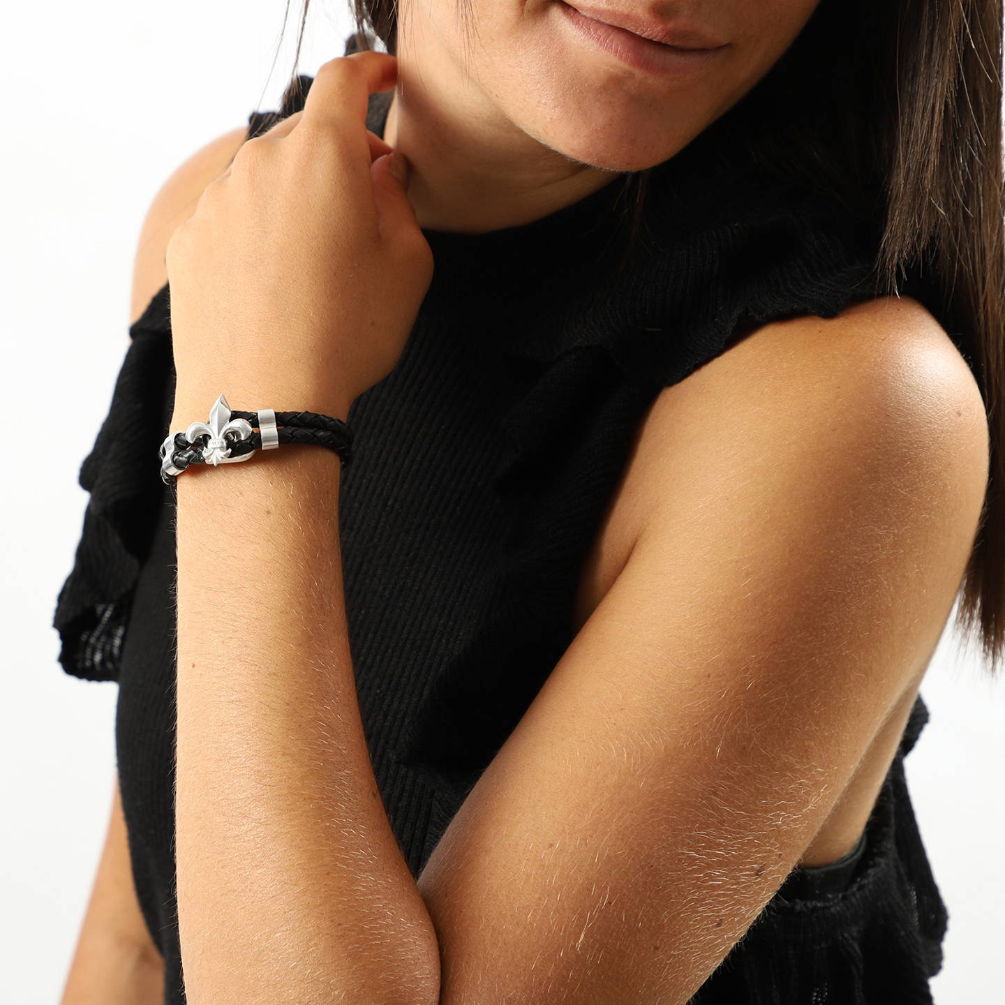 Bracelet Cuir Et Acier Inoxydable Drapeau France - Unisexe, Ajustable, Fermoir Sécurité