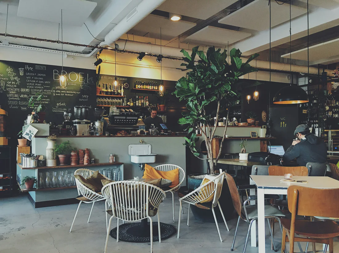 Restaurant dining room prepared for service