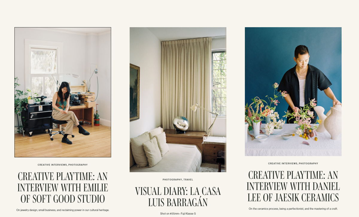 Screenshot of Journal — Meiwen See, from the squarespace blog examples collection.