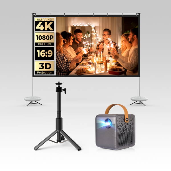 WEMAX Dice Full HD 1080p 700 ANSI Lumen-Lux DLP Projector + 100 Inch Stand Screen + Tripod