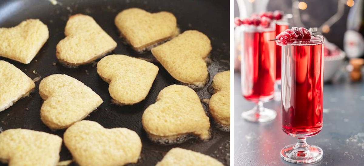 Heart shaped french toast and cranberry mimosa