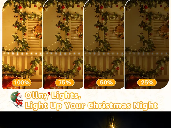 Features of Ollny's 800 leds clear cable cool white string lights - mobile size