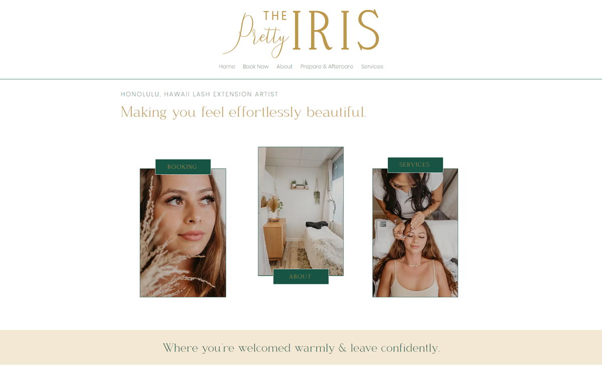 Screenshot of The Pretty Iris, from the esthetician websites collection.