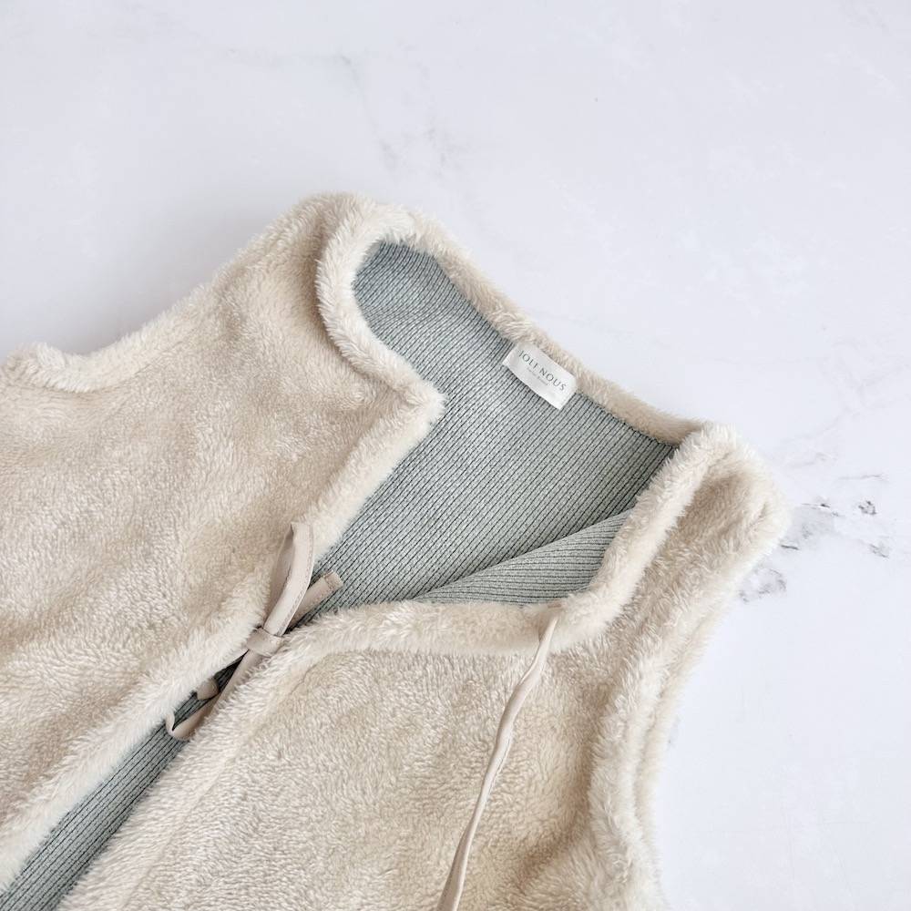 gilet réversible bleu clair crème ciel joli nous velour côtelé et moumoute douceur crème beige enfant bébé kids cadeau adulte naissance excellence qualité