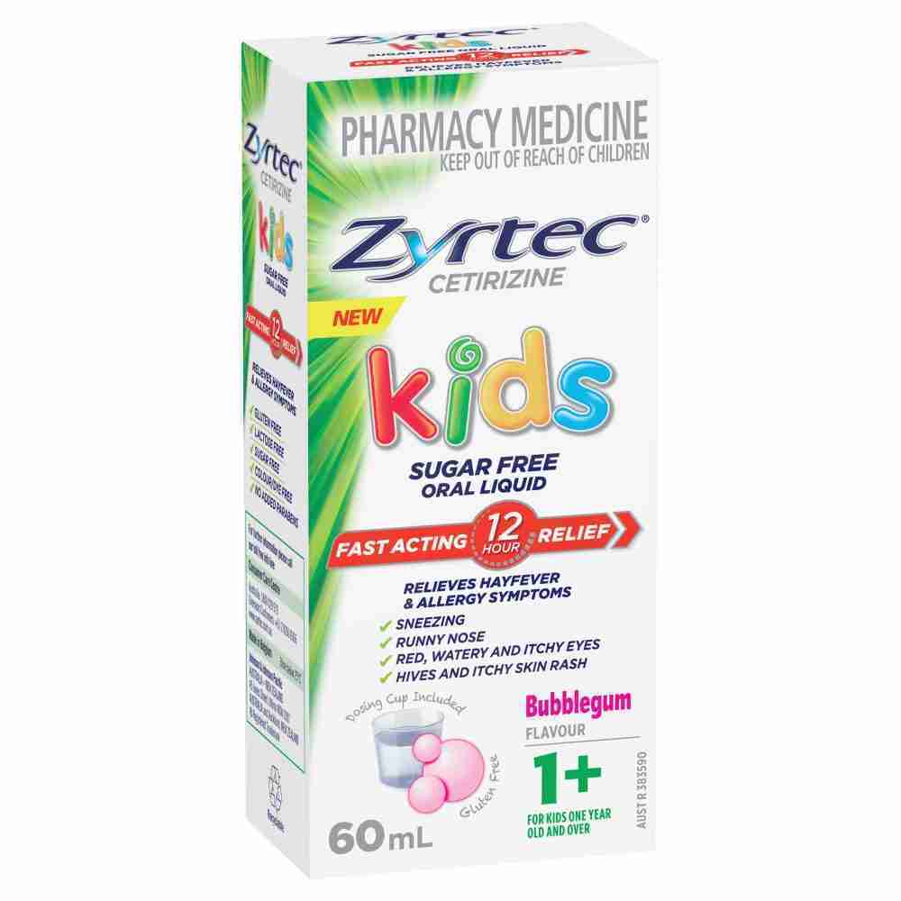 Zyrtec Kids Antihistamine Allergy & Hayfever Oral Liquid Bubblegum 60Ml