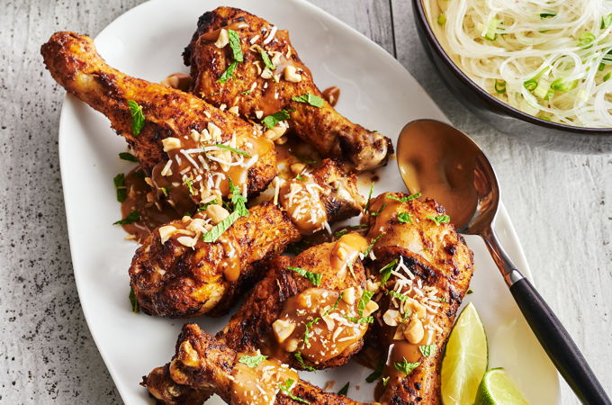 Air Fryer Chicken Drumsticks with Satay Sauce