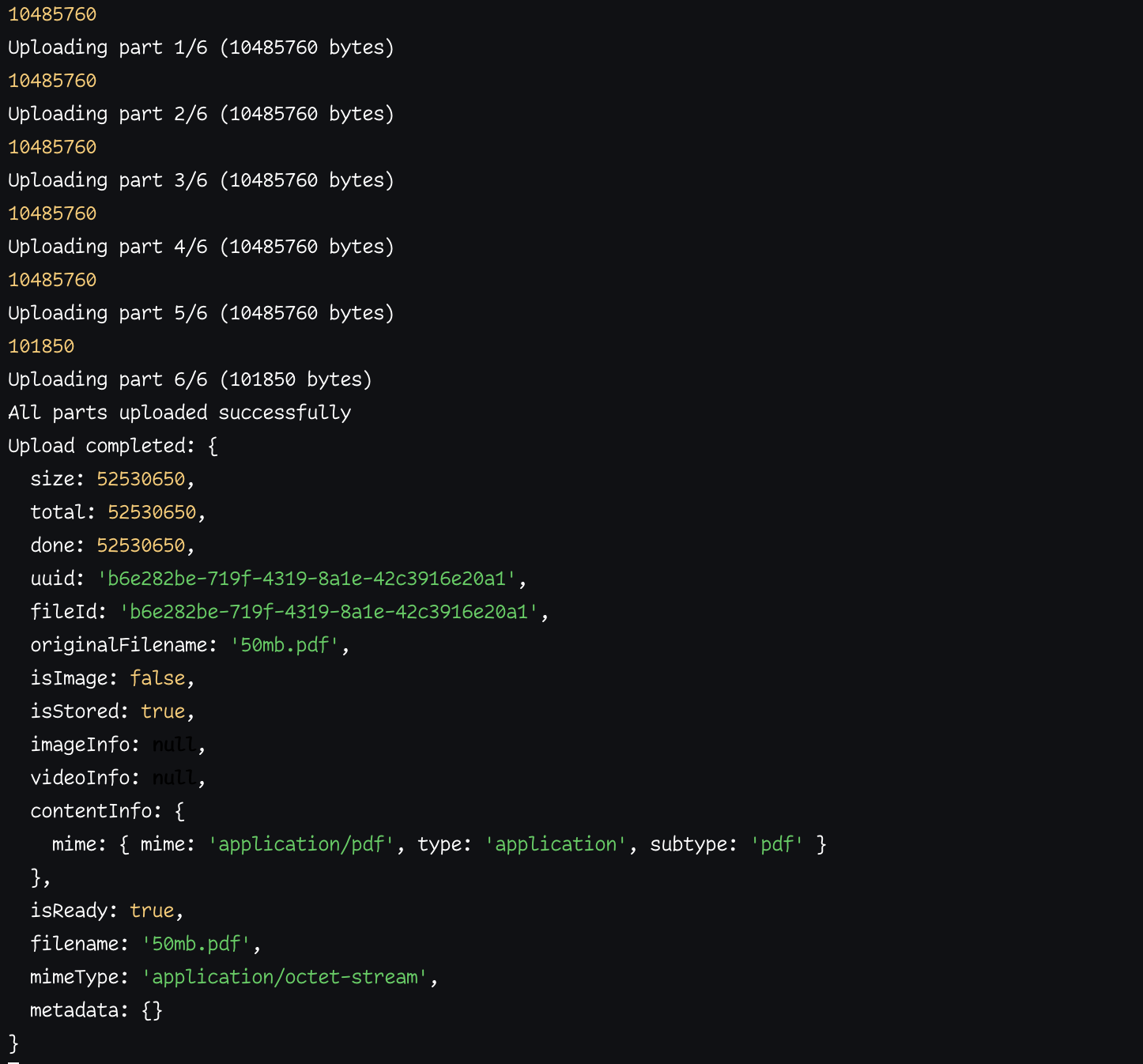 Multipart upload process in server logs