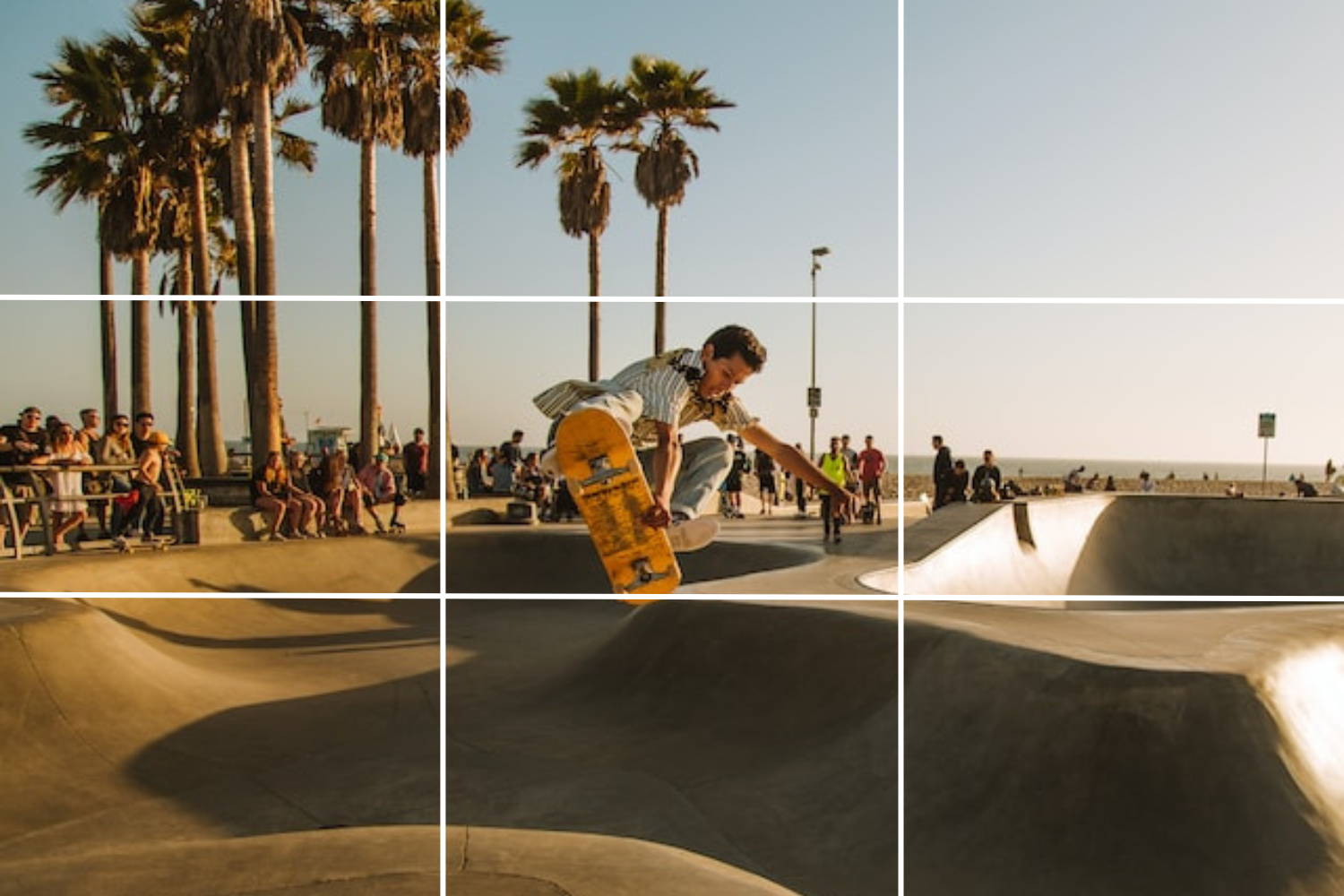 Ragazzo in skateboard  inquadrato al centro della foto - composizione fotografica
