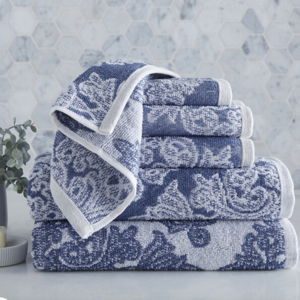 6-Piece Damask Towel Set - Ashley Blue