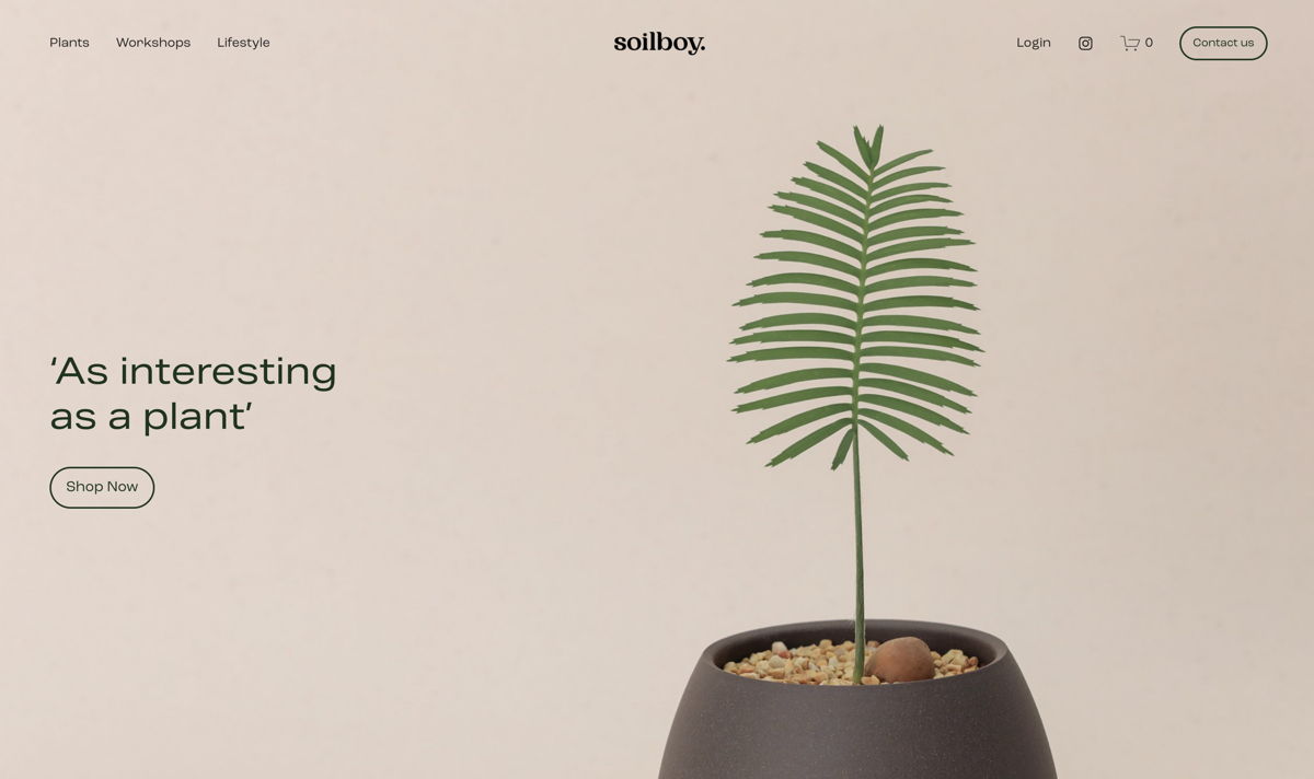 Screenshot of Soilboy, from the ecommerce websites collection.