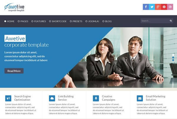 Shaper Awetive - премиум шаблон для CMS Joomla