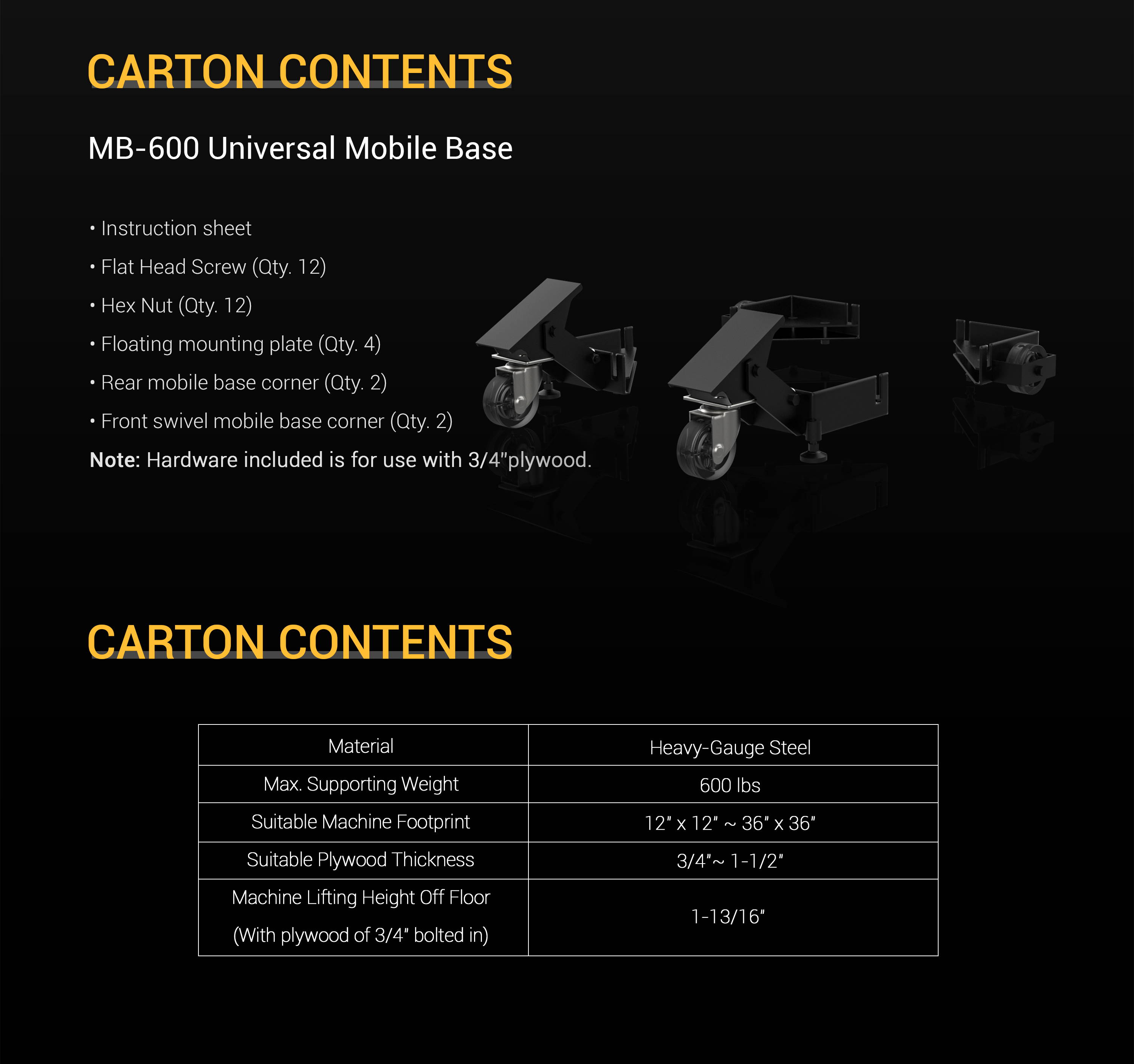 Northern Industrial Universal Mobile Base Dolly Frame — 600Lb