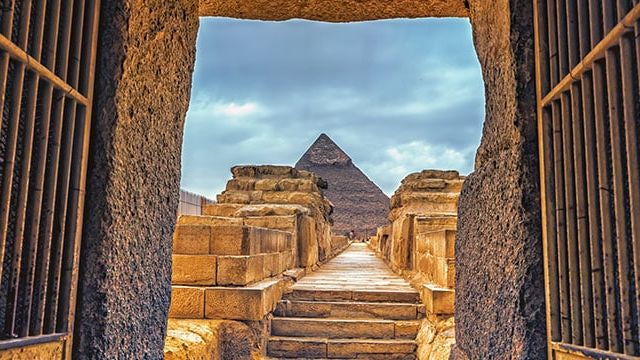 View from the Valley Temple, Giza Necropolis, Egypt