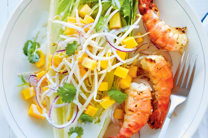 Grilled Shrimp with Romaine Lettuce and Coconut Milk Dressing