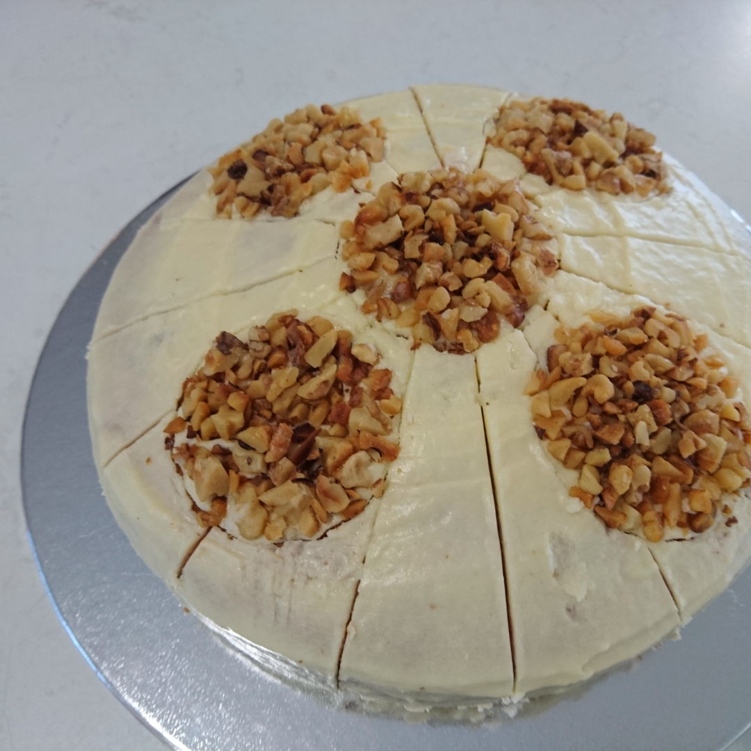 Date: 20 Oct 2016 (Sun)
The Banana Cake (decorated with walnuts) that went to Holy Rosary Parish Morning Tea. The next time we have Garden Morning Tea I will bring along the kuih-muih of Nyonya Cooking!