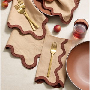 European Linen Scallop Edge Napkins in Desert Sunset/Bordeaux (Set of 12)