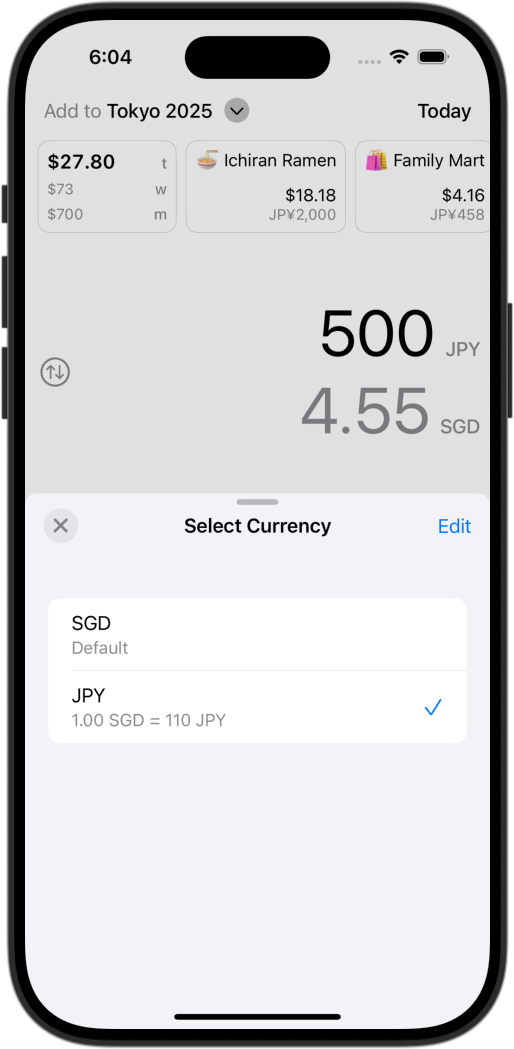 Screenshot of budgets list in CashJot