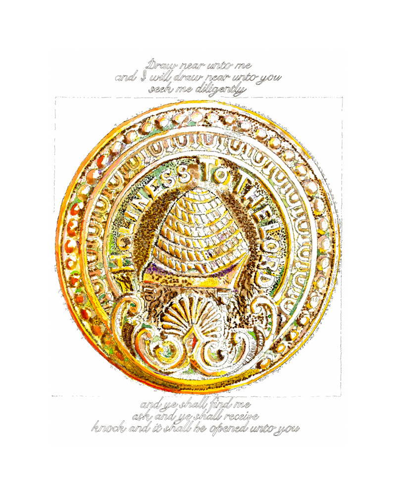 Painting of the deseret beehive on the temple doorknob.