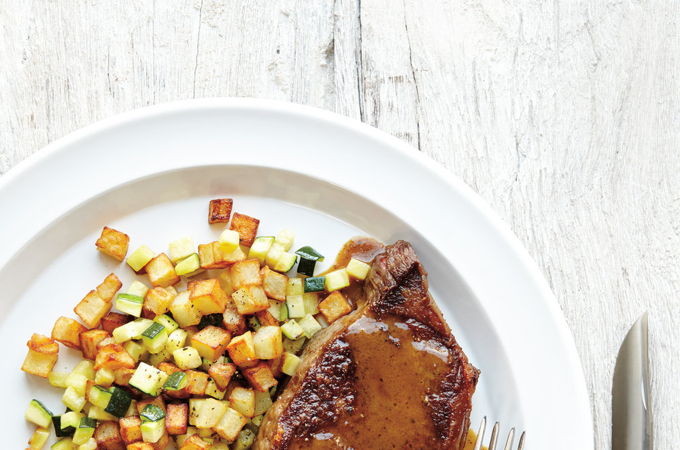 Seared Steak with Potato and Zucchini Hash Brown