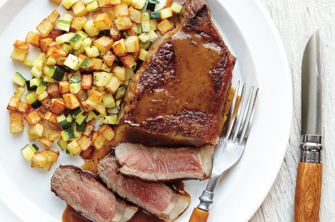 Seared Steak with Potato and Zucchini Hash Brown