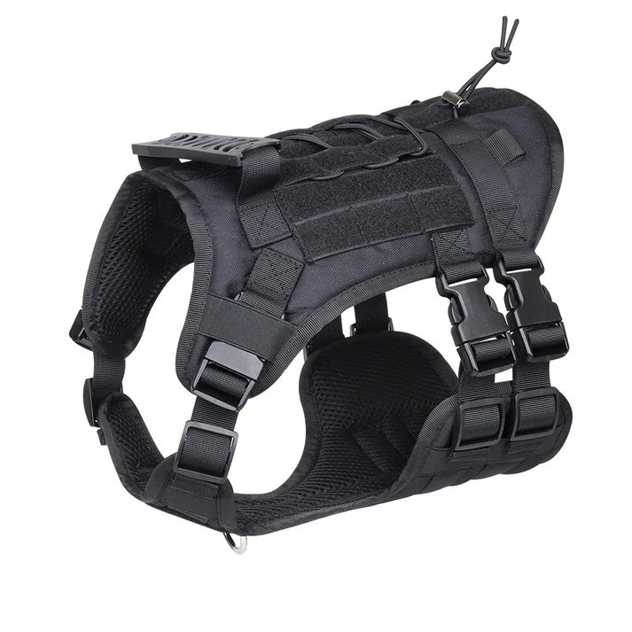 Black Tactical Dog Training Harness - Adjustable Vest for Training and Walking - Medium