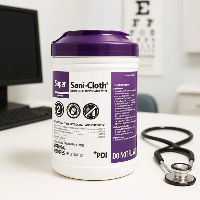 Surface disinfectant wipes in a doctor's office