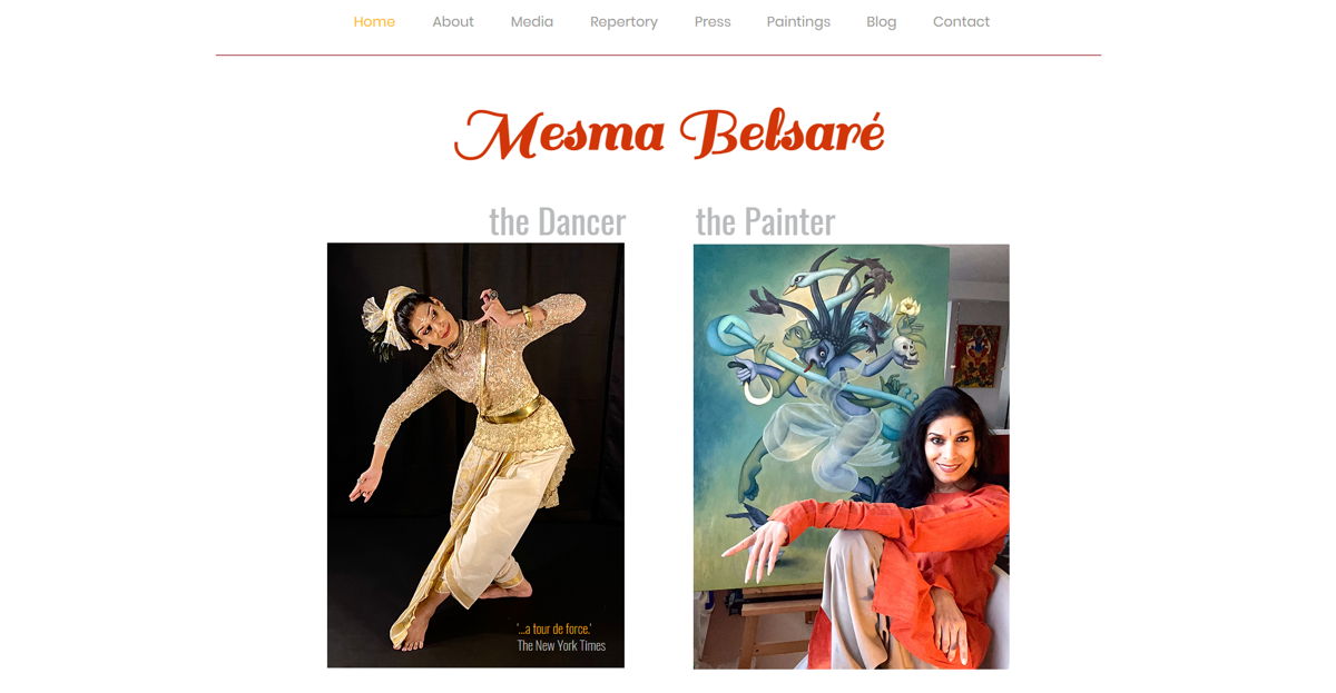 Screenshot of Mesma Belsare, from the dancer websites collection.