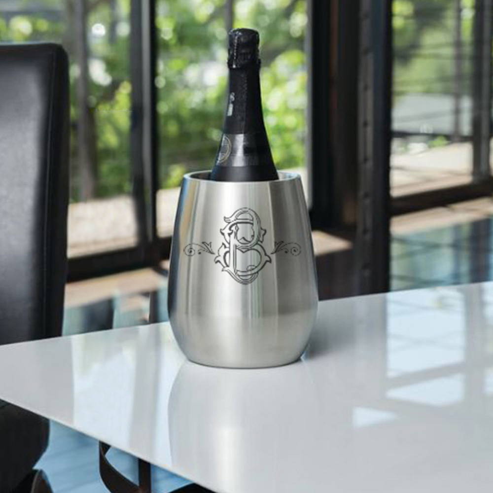 STAINLESS STEEL WINE CHILLER ENGRAVED WITH MONOGRAM
