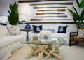 seaside den with old oars hung on the wall