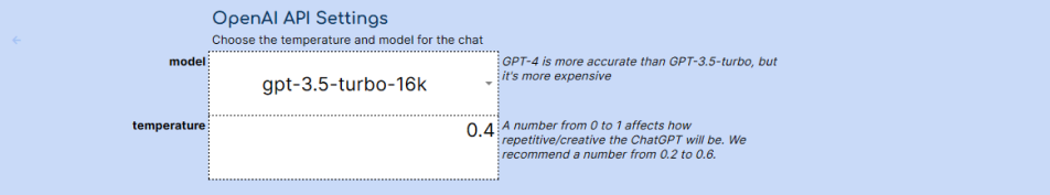 Adjust the OpenAI API settings