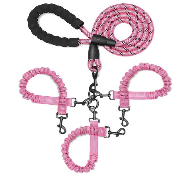 3-in-1 Tangle-Free Dog Leash for 1-3 Dogs - Heavy Duty Bungee Coupler with Reflective Stitching & Padded Handle - Image 2