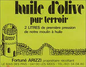 Étiquette d'un bouteille de 2 litres du Moulin Fortuné Arizzi