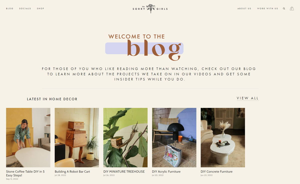 Screenshot of The Sorry Girls, from the blog design examples collection.