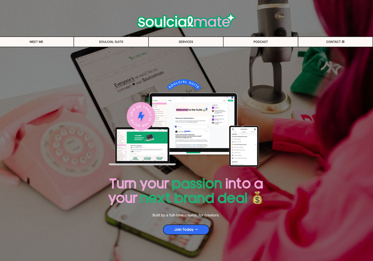Screenshot of Soulcial Mate, from the squarespace membership websites collection.