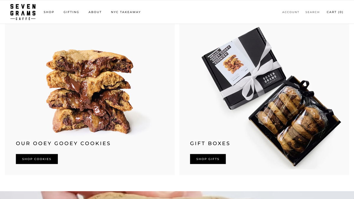 Screenshot of Seven Grams Cafe, from the ecommerce websites collection.