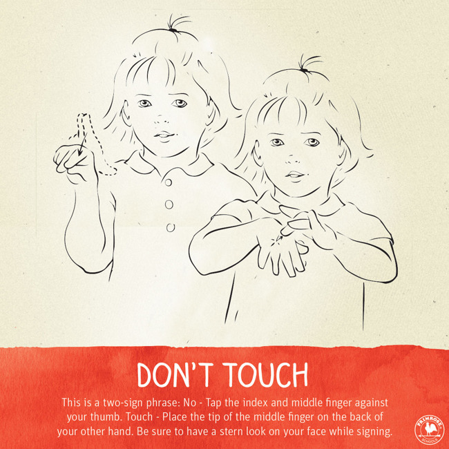Illustration describing how to sign the words "Don't touch"