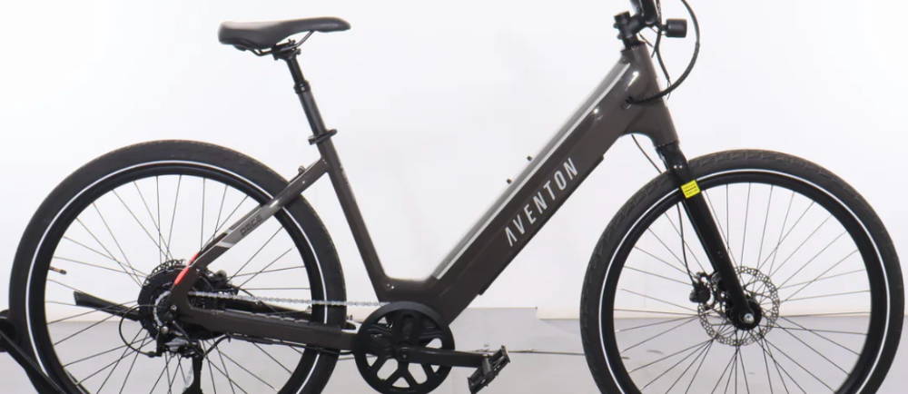 a dark grey Aventon Pace 4 electric city bike