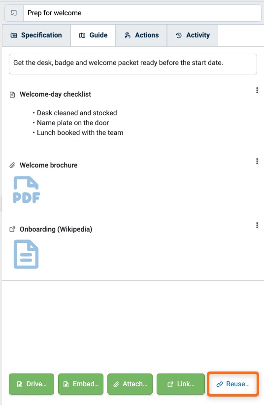 Reuse button at the bottom of a Step's Guide tab