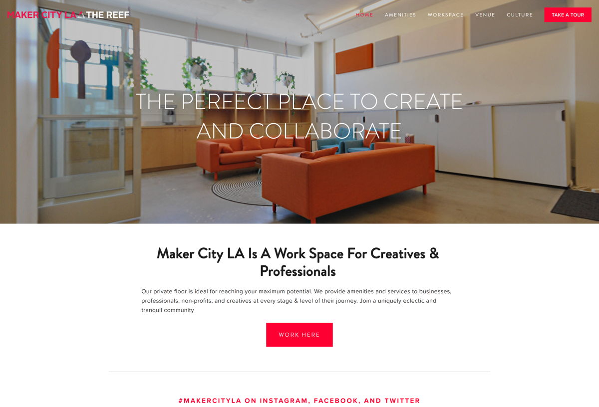 Screenshot of Maker City LA, from the squarespace websites  collection.