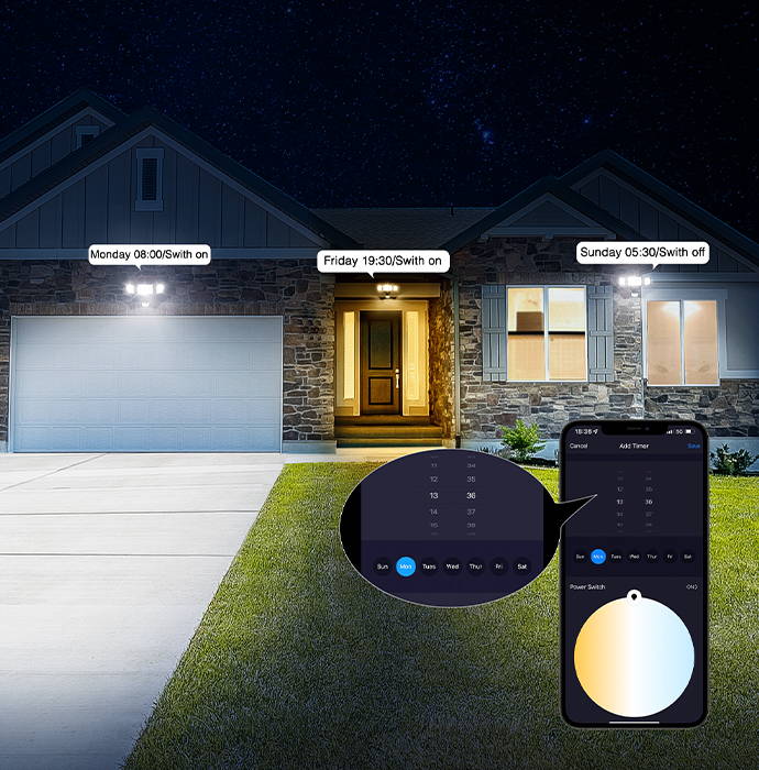 55W Smart Motion Activated LED Outside Lights Timer Setting