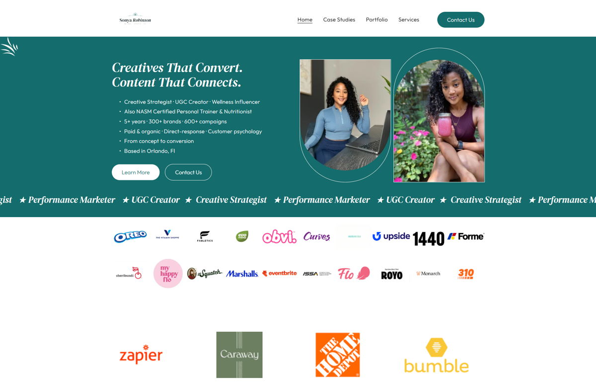 Screenshot of Sonya Robinson, from the ugc portfolio examples collection.