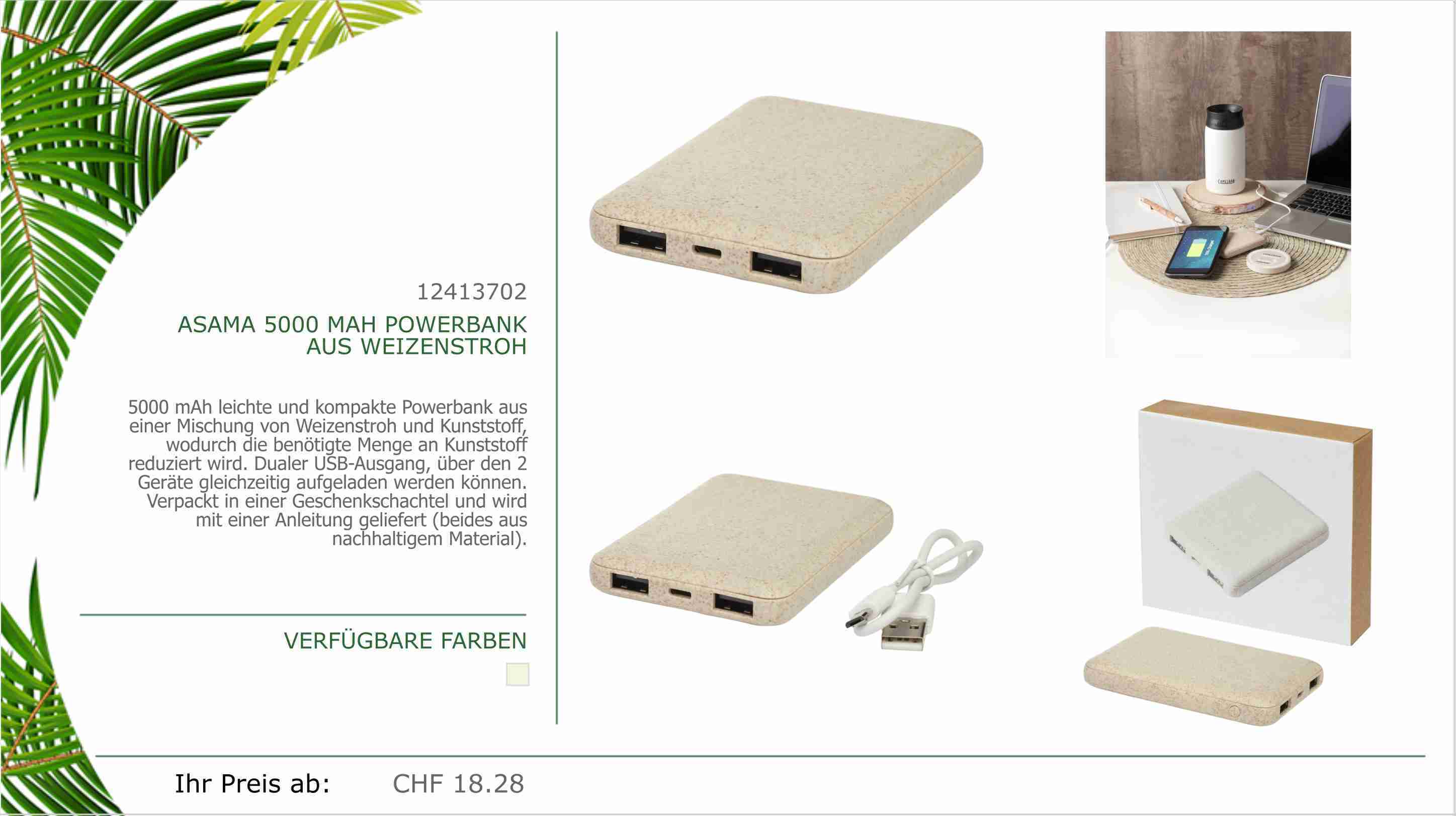 Die Asama 5000 Powerbank ist zweifellos einer der besten Werbeartikel auf dem Markt. Mit einer beeindruckenden Kapazität von 5000 mAh bietet sie eine zuverlässige und schnelle Aufladung für eine Vielzahl von mobilen Geräten. Ihr schlankes und kompaktes Design macht sie ideal für unterwegs, während ihr hochwertiges Material für Langlebigkeit und Zuverlässigkeit sorgt. Personalisierbar mit Ihrem Firmenlogo wird die Asama 5000 Powerbank zu einem leistungsstarken Werbemittel, das Ihre Marke effektiv präsentiert und Ihren Kunden einen Mehrwert bietet. Ein praktisches und geschätztes Geschenk, das Ihre Kunden begeistern und Ihre Markenbekanntheit steigern wird.