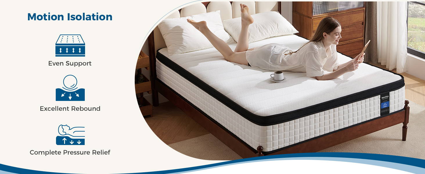 Inofia 12 Inch Cloud-Lux Memory Foam Mattress with Pocket Sprung Medium Firm with Tencel Fabric Fire Resistant Barrier Pressure Relieving OEKO-TEX Certified