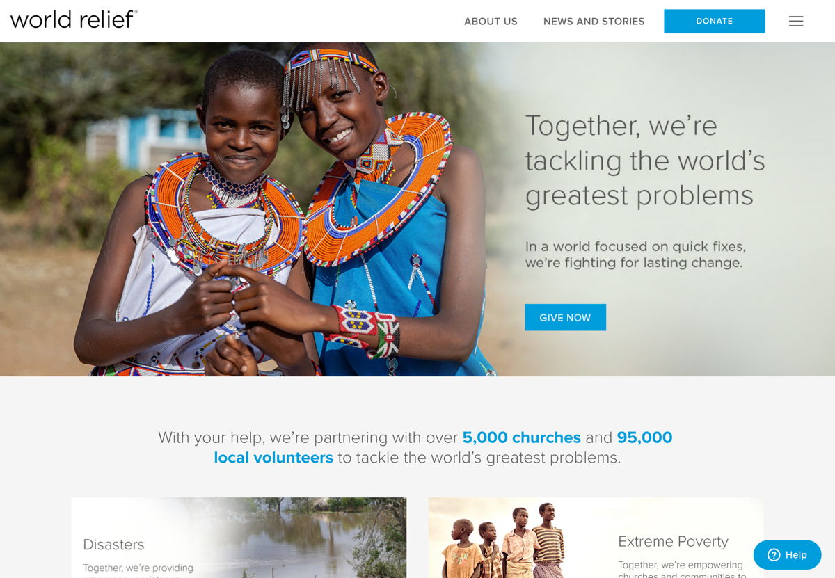 Screenshot of World Relief, from the nonprofit & charity websites collection.