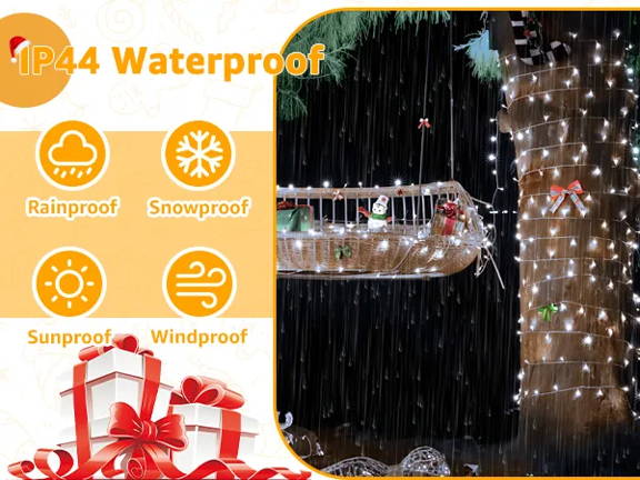 Features of Ollny's 800 leds clear cable cool white string lights - mobile size