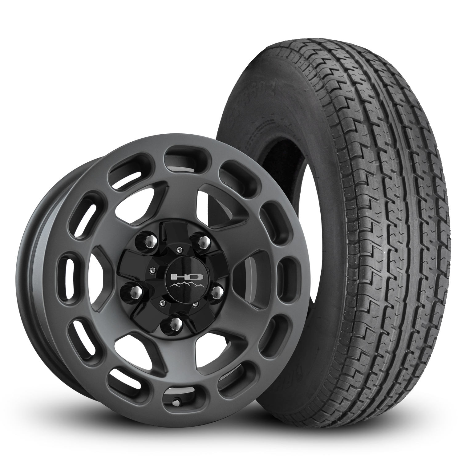 HD Off-Road Patriot Custom Trailer Wheel & Tire packages in 15x6.0 in 5 lug All Satin Grey for Unility, Boat, Car, Construction, Horse, & RV