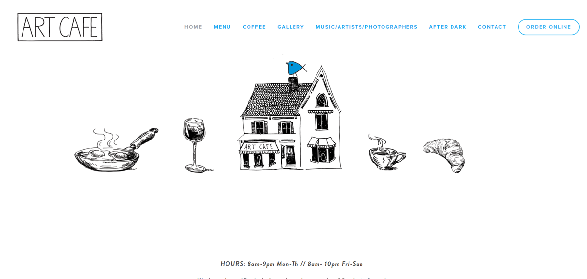 Screenshot of Art Café, from the cafe & coffee shop websites collection.