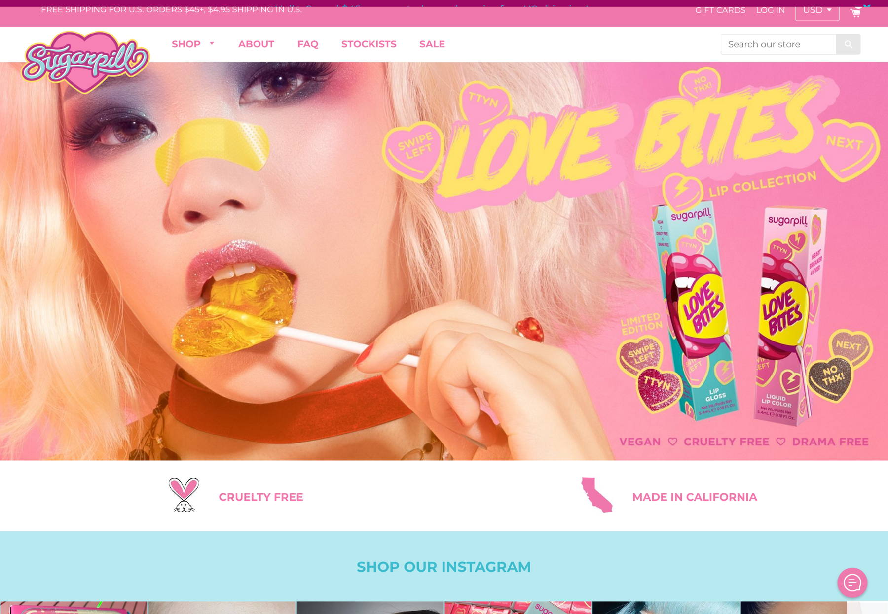 Screenshot of Sugarpill Cosmetics, from the beauty websites collection.