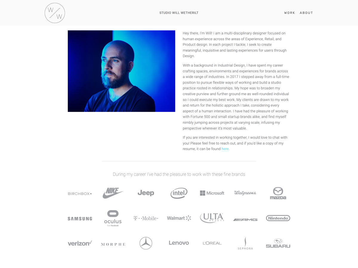 Screenshot of Will Wetherilt, from the resume websites collection.