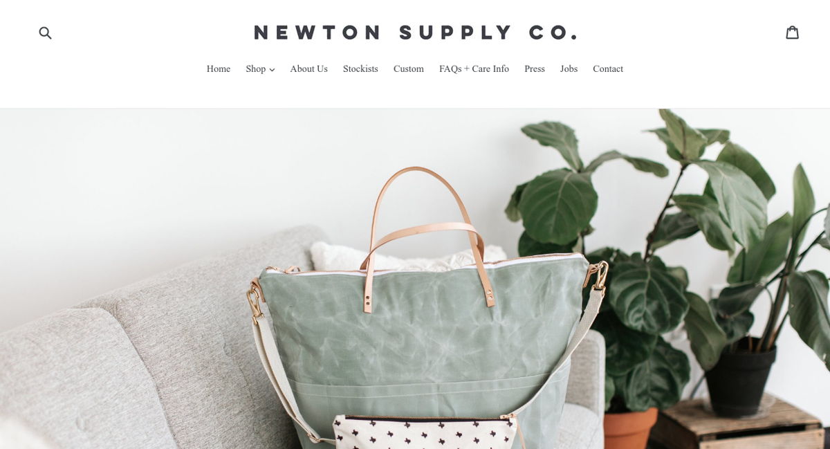 Screenshot of Newton Supply Co., from the shopify stores collection.